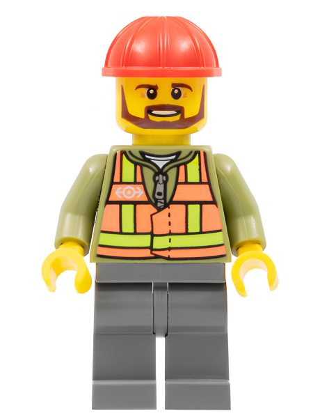 Минифигурка Lego Light Orange Safety Vest, Dark Bluish Gray Legs, Red Construction Helmet, Brown Beard trn235 U